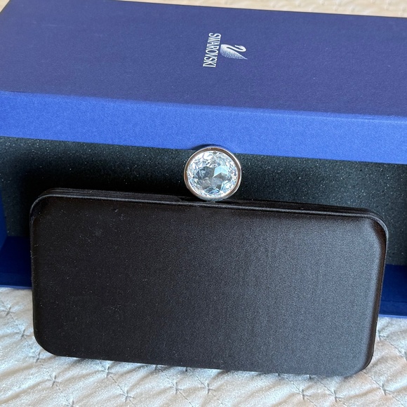 Big Swarovski Crystal Black Satin Clutch Purse with box 8" x 4" - Picture 1 of 7